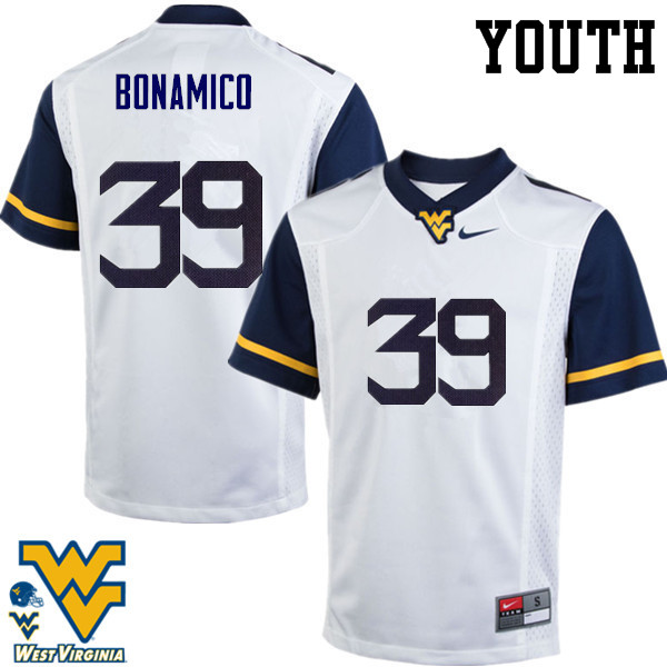 Youth #39 Dante Bonamico West Virginia Mountaineers College Football Jerseys-White - Click Image to Close